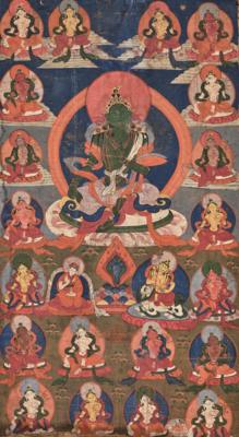 Thangka der 21 Taras, Mongolei oder Tibet, 19. Jh., - Asijské umění