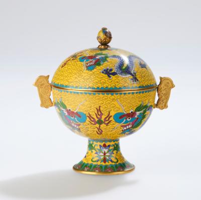 Cloisonné Deckelgefäß, China, 20. Jh., - Arte Asiatica