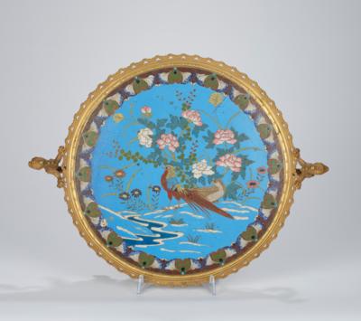 Cloisonné Teller mit Bronze-Montierung, Japan, Meiji/Taisho Periode, - Asijské umění