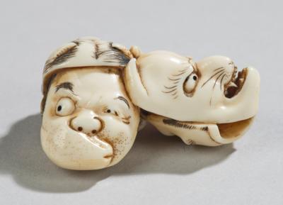 Fünf Masken-Netsuke, signiert Yoshi, Japan, Meiji Zeit (1868-1912), - Arte Asiatica