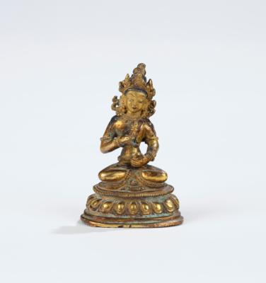 Kleine vergoldete Bronzefigur des Vajrasattva, Tibet, 19./20. Jh., - Asijské umění