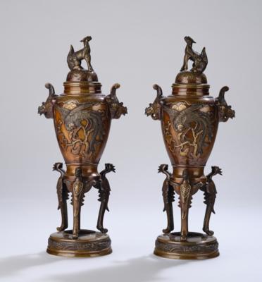 Paar Bronze Deckelgefäße, Japan, Meiji Periode, - Asian Art