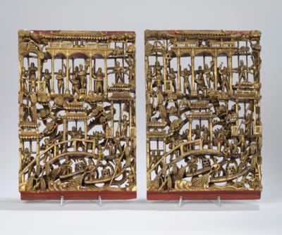Zwei Holzschnitzereien, China, 20. Jh., - Asiatische Kunst
