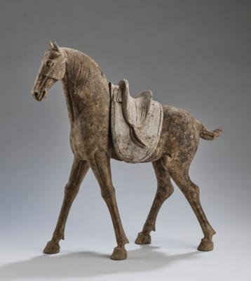 Großes Pferd mit Sattel, China, Tang Dynastie (617/18-907), - Asian Art