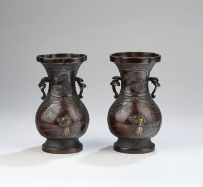 Paar Bronzevasen, Japan, Meiji Periode, - Arte Asiatica