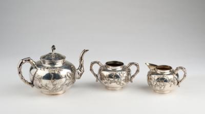 Silber Teekanne, Gießer, Zuckerschale, China für den Export, Cumwo, Hongkong Ende 19. Jh., - Asijské umění