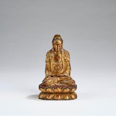 Vergoldete Holzfigur eines Bodhisattva, China, 17./18. Jh., - Arte Asiatica