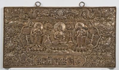 Versilbertes Kupfer-Repoussé Relief, Tibet, 19. Jh., - Asian Art