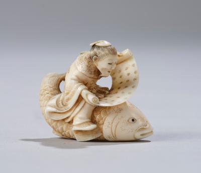 Netsuke des Ebisu auf Karpfen, Japan, signiert Masatsugu, - Arte Asiatica