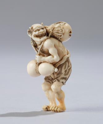 Netsuke des Raiden mit Kalebasse und Mokugyo, signiert Tomomasa koku, Japan, Meiji Periode (1868-1912), - Asiatische Kunst