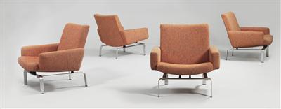 Set  di quattro sedie a braccioli mod. 102, - Design