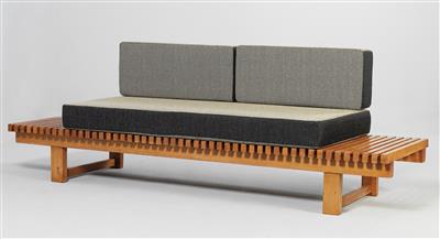 A bench with seat and back cushion, - Design