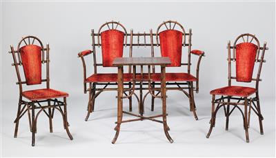 Gruppe aus einem Tisch, einer Bank und zwei Stühle, H. Kessel - Design