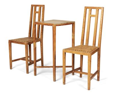 Ensemble aus einem kleinen Tisch und zwei Stühlen, Entwurf Hans Vollmer, - Design