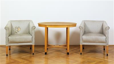 A suite of furniture comprising a table and two armchairs, the design attributed to Robert Oerley, Vienna - Design