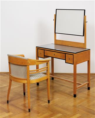 A mirrored table and an armchair, the design attributed to Robert Oerley, - Design