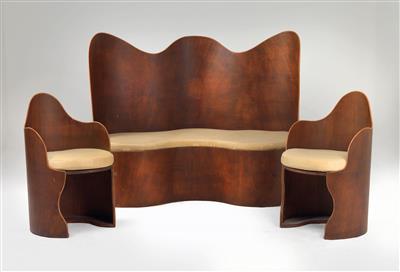 A group of two tables, a settee, and two chairs, designed and manufactured by Boris Broschardt *, - Design
