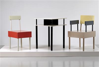 An “Open Furniture” group, comprising a chair, and armchair, and a table, designed by PRINZGAU/podgorschek *, - Design