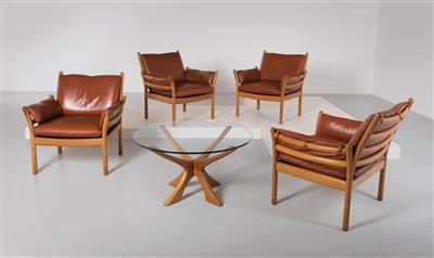 Four “Genius“ easy chairs, designed by Illum Wikkelsø, - Design
