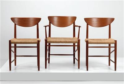 One armchair, Model No. 317, and two chairs, Model No. 316, designed by Peter Hvidt and Orla Molgaard-Nielsen, - Design