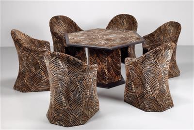 Essgruppe: Satz von sechs Stühlen und Esstisch, Pierre Cardin - Design