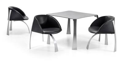 Sitzgruppe: drei Sessel und ein Tisch Mod. "P-80", Entwurf Giovanni Offredi, - Design