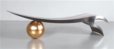 A stainless steel object, Model “B-Wing with Golden Ball”, designed and manufactured by Friedrich Schilcher 2014, - Design
