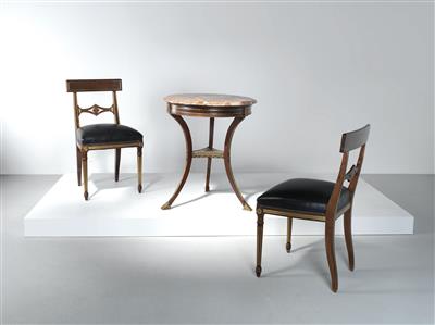 A set of dining furniture: two chairs and a table, neo-classical style, second half of the 20th century, - Design