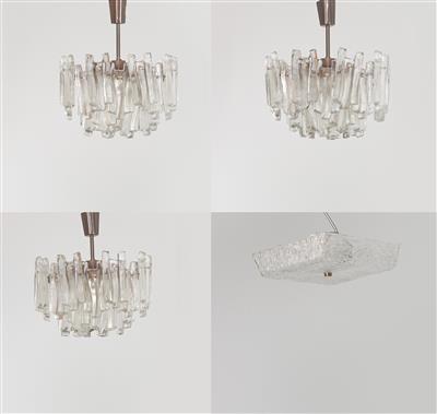 Three Frosted Glass Chandeliers and a Dispersion Glass Ceiling Lamp, J. T. Kalmar, - Design