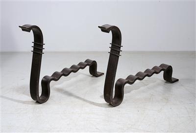 A pair of two large andirons, - Design
