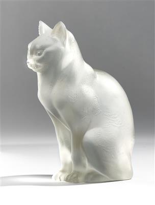 A Glass Figure in the Form of a Seated Cat, Lalique, - Design