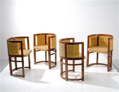 A Set of Four Armchairs, Vienna c. 1902, manufactured by the Prag-Rudniker wickerwork factory, - Design