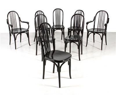 Satz von sechs Stühlen und zwei Armlehnstühlen, - Interior Design