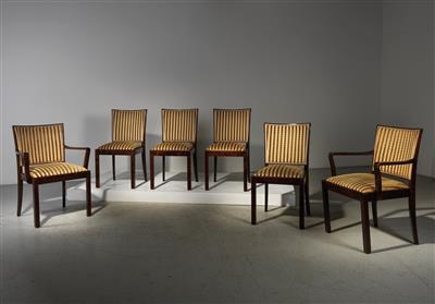 Satz von vier gepolsterten Stühlen und zwei Armlehnstühlen Mod 350/11 aus dem Speisezimmer 357 - Interior Design