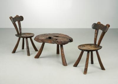 Brutalistischer Tisch mit zwei Kinderstühle, 2. Hälfte 20. Jahrhundert, - Design