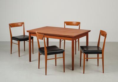 Essgruppe in Teak: Satz von vier Stühlen und ausziehbarer Esstisch für H. Sigh  &  Son, Spöttrup, - Design