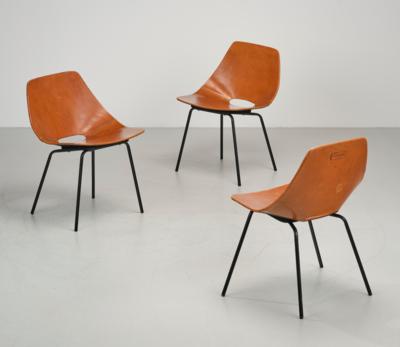 Satz von drei Stühlen Mod. Tonneau, Pierre Guariche - Design