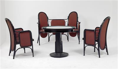 Set aus Sitzbank, zwei Armstühlen und einem ovalen Tisch, Thonet Mundus - Möbel, Design und Teppiche