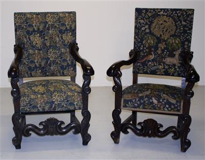 Paar Armsessel im Frühbarockstil, - Furniture, Decorative Art and Carpets