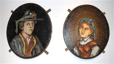 Paar ovaler Mosaikbilder, - Zahradní nábytek a ozdoby
