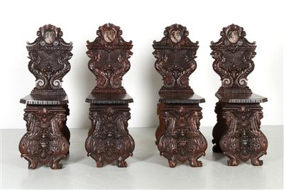 4 Brettsessel im Renaissancestil, - Furniture and Decorative Art