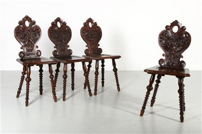 4 Historismus-Brettsessel um 1880/90, - Furniture and Decorative Art