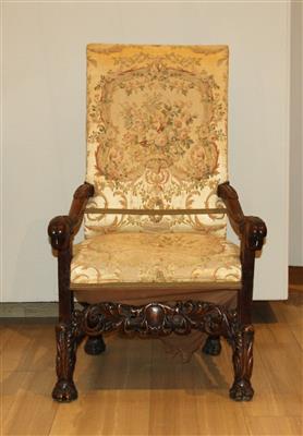 Barocker Armsessel unter Verwendung unterschiedlicher aus dem 18. Jahrhundert stammender originaler Gestellteile, - Möbel