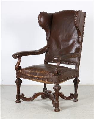 Historismus-Ohrenbackenfauteuil im Frühbarockstil, - Möbel