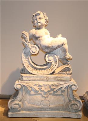 "Sommer" - Putto auf Rocaille,20. Jh., - Gartenmöbel und Gartendekoration