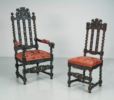 Historismus Armsessel und ein Sessel, - Furniture