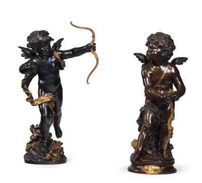 Zwei Bronze-Amoretten, - Furniture and Decorative Art