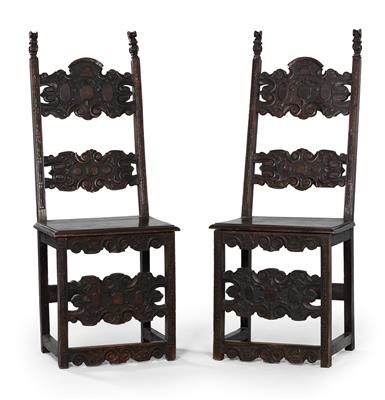 A pair of wooden chairs, - Rustikální nábytek