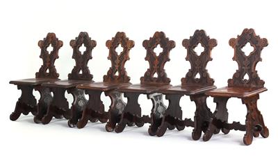 A set of six wooden chairs, - Rustikální nábytek