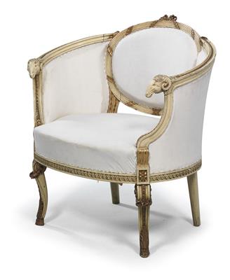 Decorative gondola fauteuil with ram’s head decoration, - Mobili e tappeti